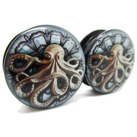 Pierced Republic Kraken Octopus Ear Plugs - Acrylic Screw-On - 10 Sizes - *Pair* (2 Gauge (6mm))