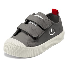 HAPPY NOCNOC Toddler Shoes for Boys & Girls, Canvas Dual Hook and Loops Sneakers with Candy-Colored Sole Grey