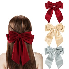 Hair Bows for Girls and Women, Satin Solid Bowknot Hair Bow Hair Clips for Girls, Girls Hair Bows French Barrettes for Women (3B)