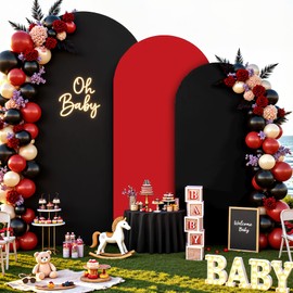 Black and Red Arch Backdrop Cover Set of 3-6ft, 6.6ft, 7.2ft Arch Covers Stretchy Backdrop Spandex Birthday Party Arch Stand Covers for Baby Shower Wedding Bridal Shower Photo Background Decorations