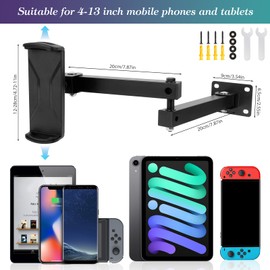 NZZVNZ Tablet Wall Mount Holder, Adjustable Arm Tablet Wall Holder 360°Rotatable Aluminium Alloy Wall Mounted Tablet Holder Long Arm Tablet Wall Mount for 4-13" Tablets and Phones