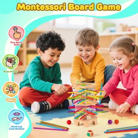 Montessori Wooden Board Game, 42 Colorful Sticks Dice Games for Kids 3 4 5 6 Years, Math Learning Toys Fine Motor Skills & Counting Educational Toy, Family Travel Game Birthday Gifts for Boys Girls