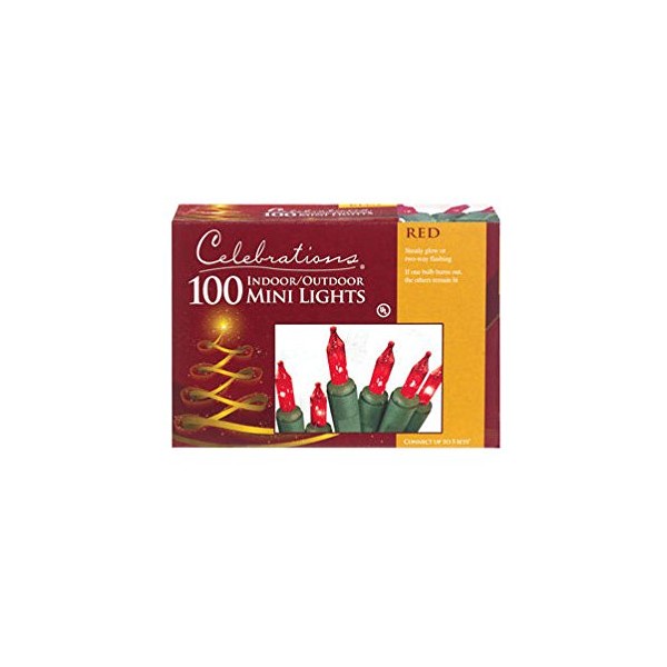 Celebrations Mini Light Set 100 Lights Red 18" Ul Fuse