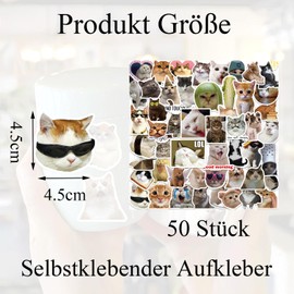 Canollo Lustiges Katzensticker Set, 50 Stück Süße Katzen Sticker, Wasserdicht PVC Stickers für Katzenliebhaber, Lustige Sticker für Laptop, Telefon, Wasserflaschen, Sammelalbum (Süße Katzenform)