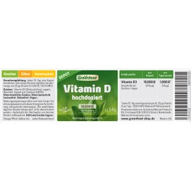 Greenfood - Vitamin D3 Depot - 10000 IU - 120 Vegan Capsules - 1 Capsule Equivalent to 10 Daily Rations - No Artificial Additives and No Genetic Engineering