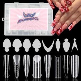 BOMOQING 384pcs Nail Dual Forms Kit for French Nails, Dual Nail Forms Molds for Poly Nail Gel Extension, 8 Styles 12 Sizes Scale for 192PCS Silicone Reusable Pads Stickers and 192PCS Nail Forms