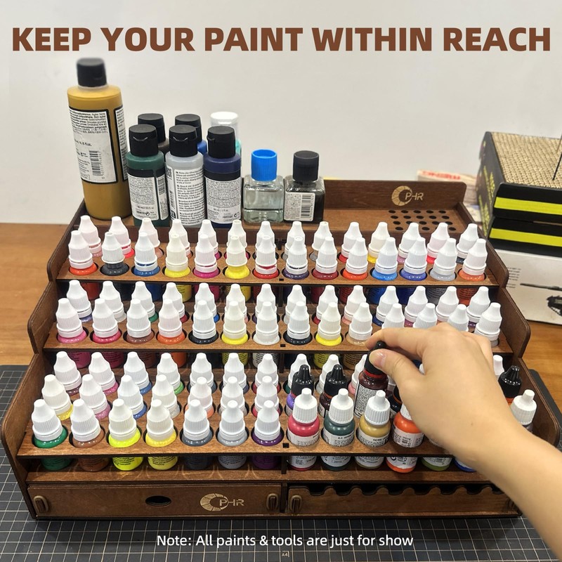 OPHIR Paint Storage, Wooden Paint Organizer with 98 Holes Dia.1.02