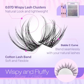 Natural Lash Clusters Kit Wispy Lash Extension Kit C Curved Eyelash Clusters Kit Natural Cluster Eyelash Extensions Kit 8-16mm Individual Lashes with Lash Bond and Seal Lash Tweezers by Lanflower