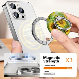 JDZZTYI Magnetic Phone Ring Holder for MagSafe,360 Degree Rotation Magnet Cell Phone Grip Stand Finger Ring Kickstand for Smartphone - Sunflower Oil Painting
