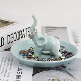 PUDDING CABIN Blue Elephant Ring Holder Trinket Dish, Elephant Gifts for Women, Christmas Birthday Gifts for Women Mom Her, Engagement Ring Holder Wedding Gifts