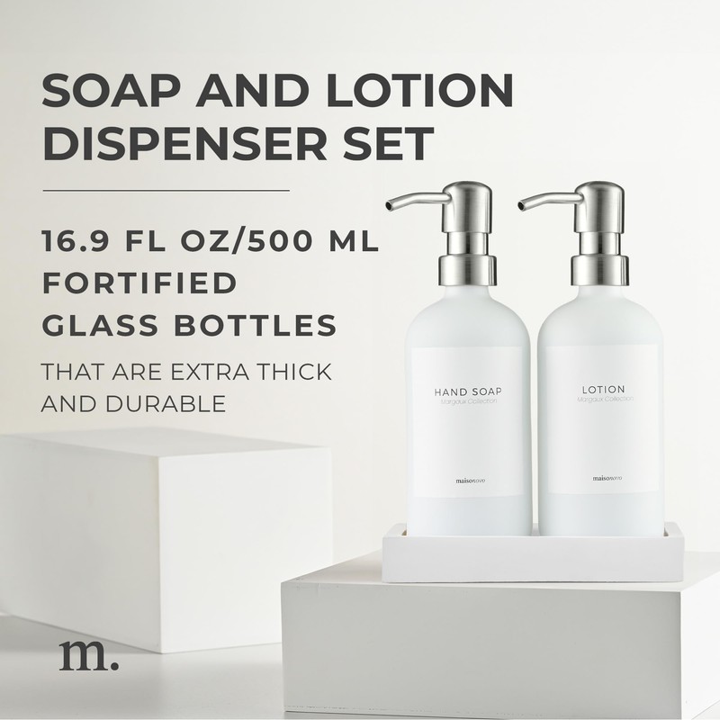 MaisoNovo Soap Dispenser 3-Piece Set | 16.9oz White Bottles with