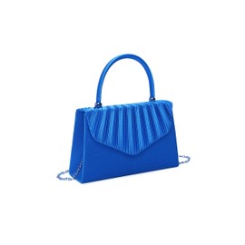 Fontanella Fashion Women's Elegant Evening Clutch Bag Stylish Pleated Design Secure Snap Closure Chic Top Handle Detachable Chain Strap (Royal Blue)
