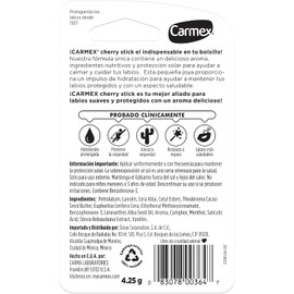 Carmex, Bálsamo Labial Hidratante Classic en Barra sabor Cereza, para Labios Secos y Agrietados, Protege y Suaviza, con Protección Solar FPS 15, 4.25 gr