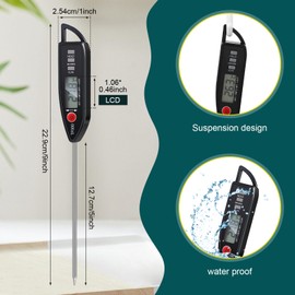 Copkim 3 Pcs Instant Read Meat Thermometer with Long Probe 9.65 Inch Kitchen Cooking Food Candy Waterproof Digital Thermometer for BBQ Water Milk Yogurt Liquid (Pointed,Black)