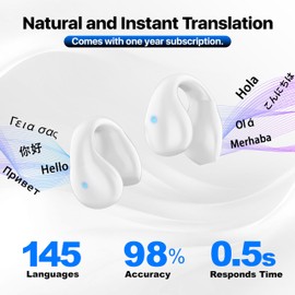 Merryking Active Noise Cancelling Wireless Earbuds with Real Time Translation, in Ear Bluetooth 5.4 Headphones Stereo Bass Ear Buds Translator via APP (White)