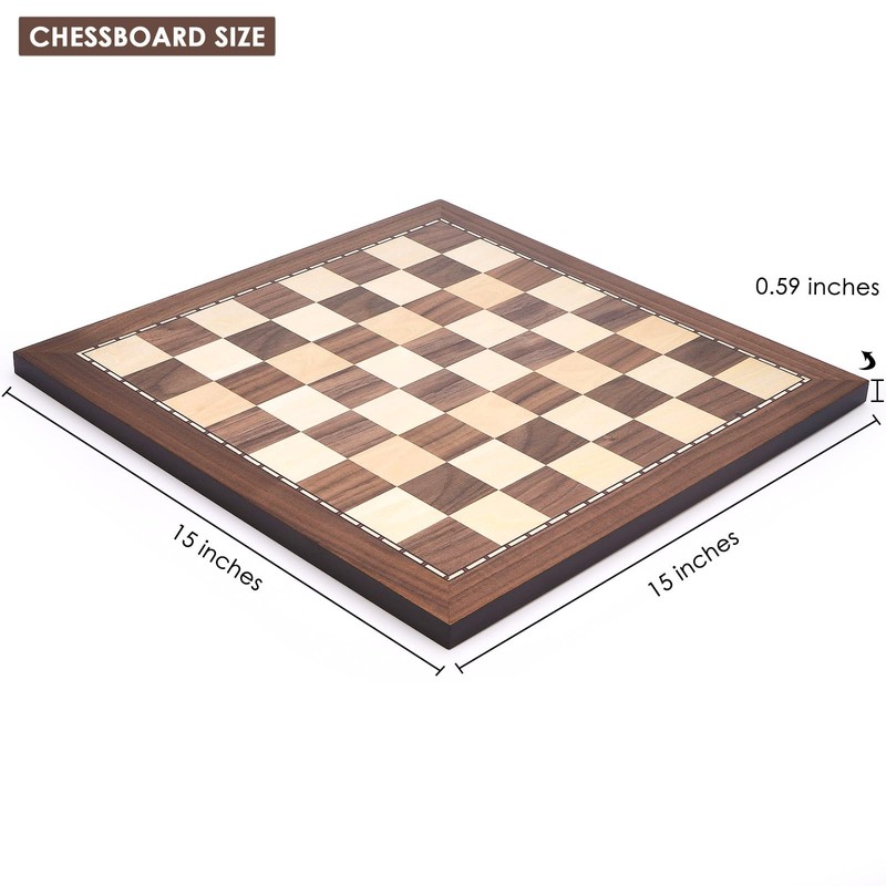 AMEROUS 15 Inches Walnut Wood Chess Board Only, Professional Tournament