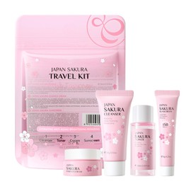 4pcs Hautpflege Set, Sakura Reise Hautpflege für Frauen Mädchen, tägliche Hautpflege Kits mit Gesichtsreiniger, Toner, Sonnencreme und Gesichtscreme Hautpflege Geschenke
