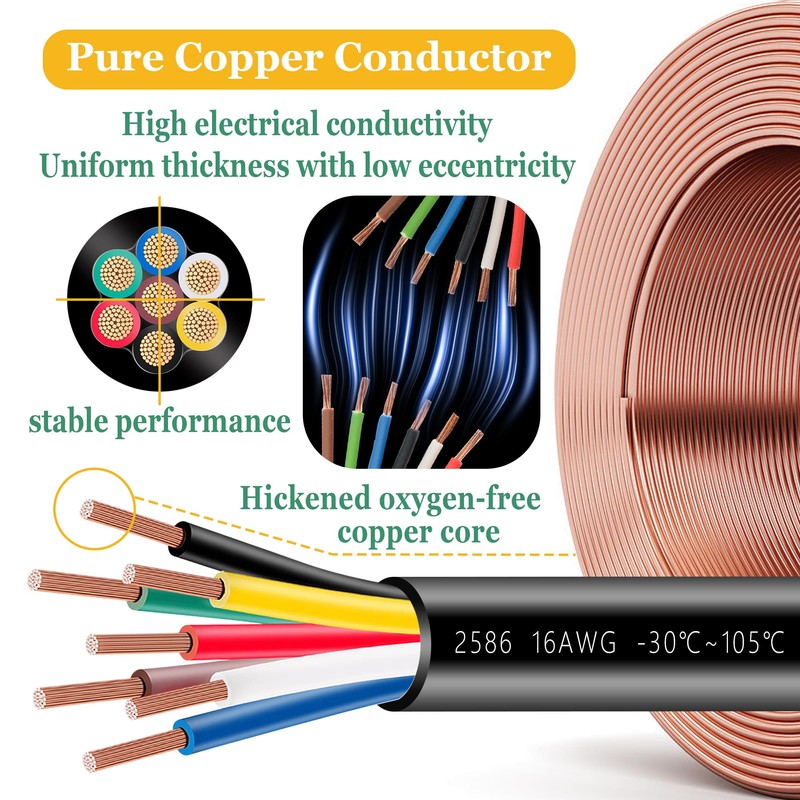 16 Gauge Wire 7 Conductor,16 AWG Electrical Wire Stranded PVC
