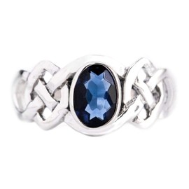 Windalf Celtic Ring IDÂNA 10mm Blue Sapphire with Celtic Love Knot 925 Sterling Silver, Fabric, Cubic Zirconia
