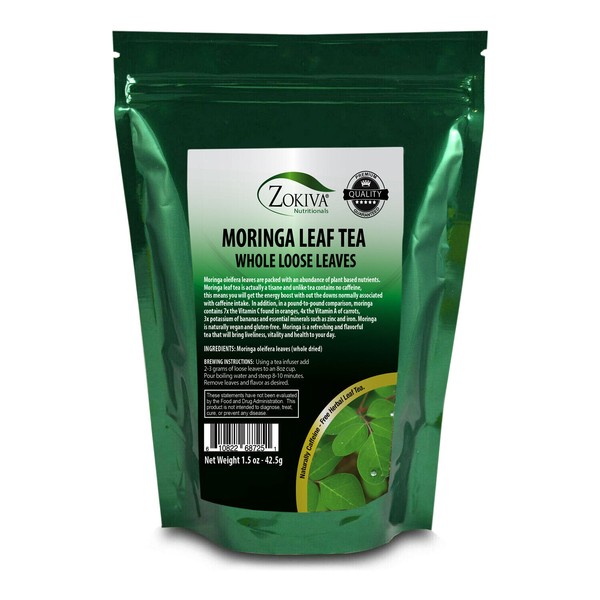 Moringa Loose Leaves, Organic Dried All-Natural Vegan Energy Booster 1.5oz Pouch