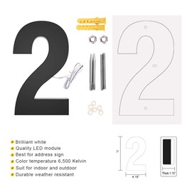 LUXYARD Backlit Lighted LED House Numbers 7", Stainless Steel Hand-Polished for House Address Signs, Lighted Up House Numbers for Outside Modern, Low-Voltage, Waterproof Corrosion Resistant (7 Inch Black 2)