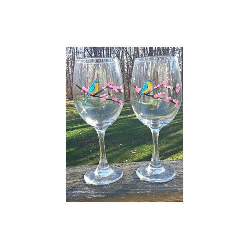 Bluebird Pink Cherry Tree Wine Glasses Set of 2