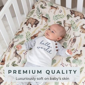 Pobibaby - Premium Single Fitted Baby Boy Crib Sheets for Standard Crib Mattress - Ultra-Soft Cotton Blend, Safe and Snug, and Stylish Woodland Crib Sheet (Wildlife Animal)