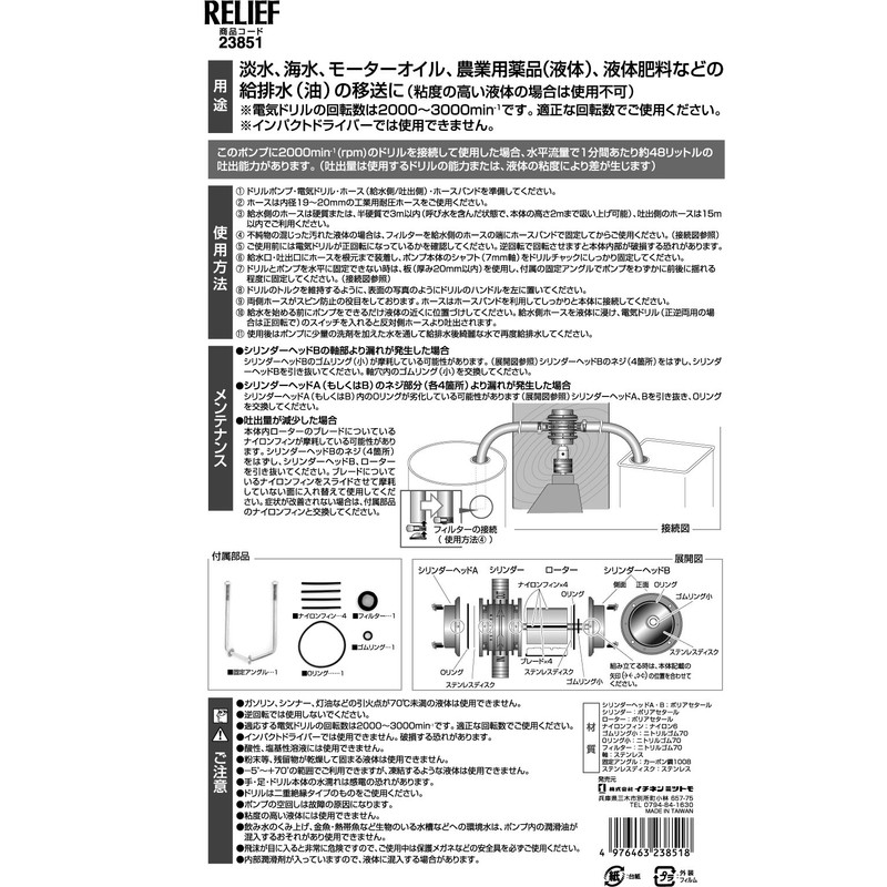 Ichinen Access Tool Division RELIFE Powerful Drill Pump Shaft Diameter