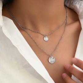 Inilbran Boho Layered Disc Coin Necklace Vintage Disc Choker Necklace Gold Coin Disc Necklace Choker Round Disc Coin Necklace Chain Jewellery for Women and Girls, Zinc