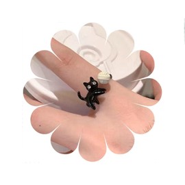 Andiyace Cute Cat Ring Cat Knuckle Ring Black Finger Ring Pet Stacking Ring Adjustable Open Ring Jewelry for Women (Cat ball)
