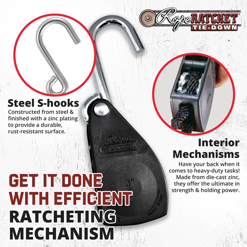 Rope Ratchet 3/8" Tie Down Pulley Hanger, Heavy Duty Locking