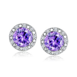 DAYBYDAY Amethyst Earrings Purple Stud Earrings February Birthstone Earrings 925 Sterling Silver Round Cut Amethyst Stud Earrings for Women