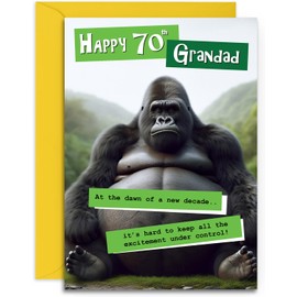 Funny Grandad 70th Birthday Card - Grumpy Gorilla Design for Him - Fun Age 70 Happy Birthday Card for Grandad - A5 Size Card with Yellow Envelope