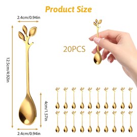 20 cucharas de postre, 4.9 pulgadas, elegantes cucharas de café de acero inoxidable para café espresso y vajilla, para remover, mezclar azúcar, helado, pastel y té (dorado)
