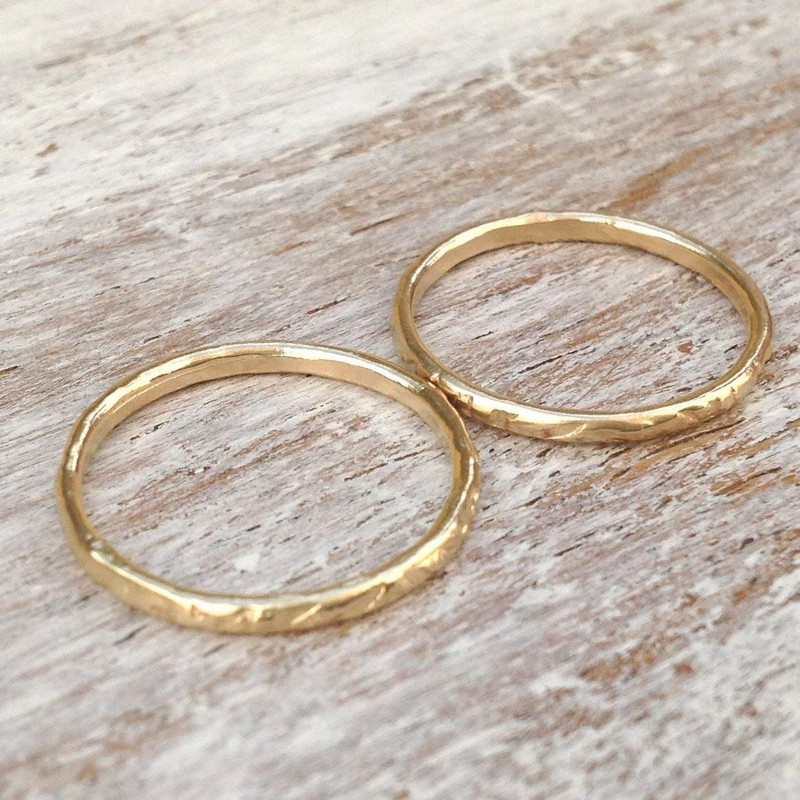 Stacking Rings Gold Wedding Band Thin Set of 2 Gold