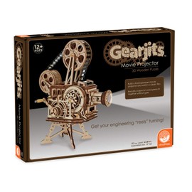 MindWare Gearjits Movie Projector – Wooden 3D Mechanical Model Kit for Adults and Teens, Build Your Own Working Projector