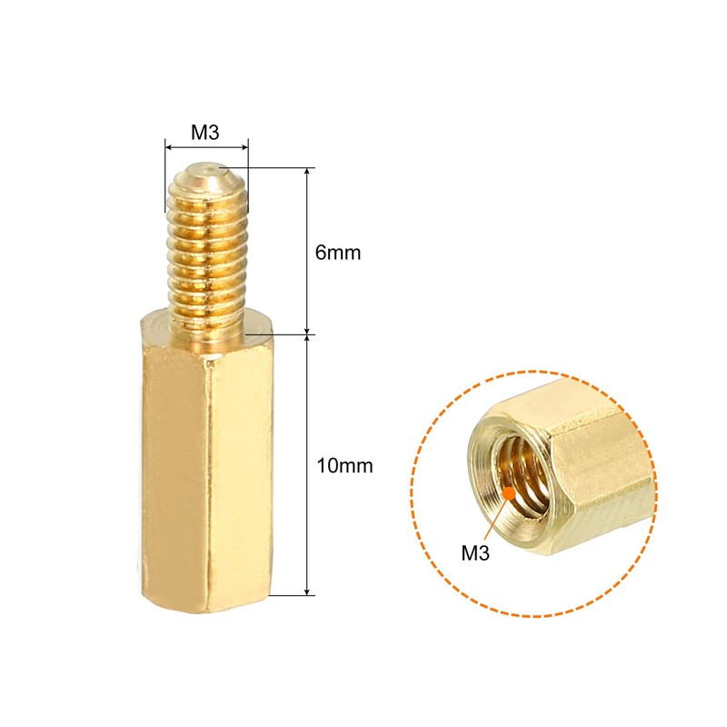 PATIKIL 10mm+6mm M3 Standoff Screws, 40 Pack Brass Hex PCB
