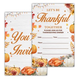 RNYJJ Thanksgiving Party Invitations, Fall Pumpkins Friendsgiving Thanksgiving Dinner Party Fill in Invites Cards With Envelopes (20 Count) Double Sided Design, Let's be Thankful Together