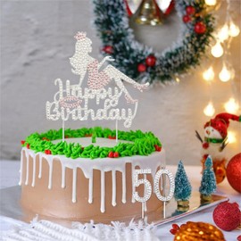 HQKJGSYX - Decoración para tarta de feliz cumpleaños, decoración para tarta de reina y dama con diamantes de imitación, decoración de cumpleaños 50 para niñas y mujeres, cumpleaños, aniversario,