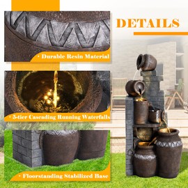 GIODIR Outdoor Water Fountain, 6-Tier Garden Waterfalls Fountain with LED Lights and Pump, 31.5" H Large Modern Indoor Water Feature for Patio, Deck, Porch, Backyard (14.6" L x 10.6" W x 31.5" H)