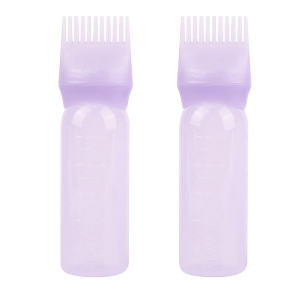 Framendino, 2 Pack Purple Root Comb Applicator Bottle Hair Dye Bottle Plastic Hair Oil Squeeze Bottles with Graduated Scale for Hair Care