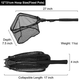 PLUSINNO Fishing Net Fish Landing Net, Foldable Collapsible Telescopic Pole Handle, Durable Nylon Material Mesh, Safe Fish Catching or Releasing