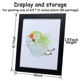 AhaGo Kids Art Frame, Changeable Display 8.5"×11" or 7"×9" with Mat, Storage 100 with Magnetic Door, Black, For Children Artwork, Desktop or Wall Mounted, with 24 Marker Pens
