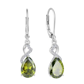 FJ Teardrop Dangle Earrings for Women 925 Sterling Silver Peridot Drop Earrings Pear Leverback Earrings August Birthstone Jewellery Gifts for Her