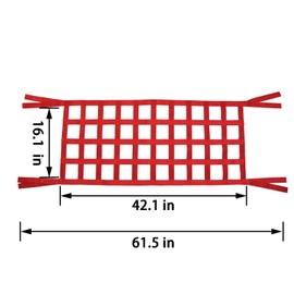 ONE250 Cargo Mesh Heavy Duty Net, Roof Top Hammock or Rear Trunk Restraint Baggage Cover, Compatible with Jeep Wrangler TJ JK JKU JL JLU YJ Sahara Rubicon Unlimited (1987-2024) 2 Door 4 Door (Red)