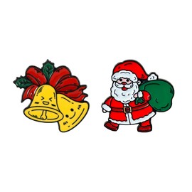 2 Pcs Christmas Brooch Pins for Women Cute Colorful Metal Santa Claus, Tree, Sock, Bell, Sleigh Brooch Pin Christmas Party Jewelry Gifts Accessories