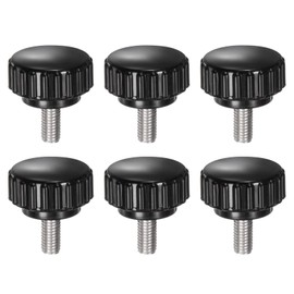 sourcing map 6pcs Knurled Clamping Knobs M5 x 12mm Metric 304 Stainless Steel Male Thread Thumb Screw on Type 22mm Plastic Round Head Threaded Hand Bolt Stud Knobs Black