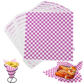 Deli Paper Sheets 12x12", Purple Checkered Sandwich Wrapping Paper for Party 100 Sheets, Resistant Food Basket Liners, Waxed Deli Paper