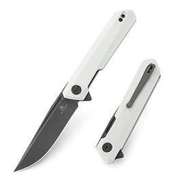 BESTECHMAN Dundee - Cuchillo plegable con bolsillo para carpeta: hoja de acero D2 de 8,5 cm, escala G10, clip profundo reversible EDC, BMK01I (mango blanco)