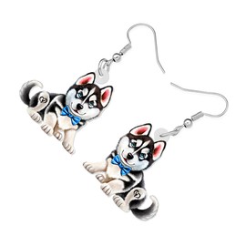 RAIDIN Acrylic Cute Dog Earrings Jewelry for Women Sweet Puppy Pets Dangle Hook Earrings Gifts for Dog Lovers Charms (Siberian Husky Earrings)